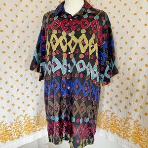 Vintage 90s Silk Button Down Medium Coldwater Creek Trippy Festival Shirt